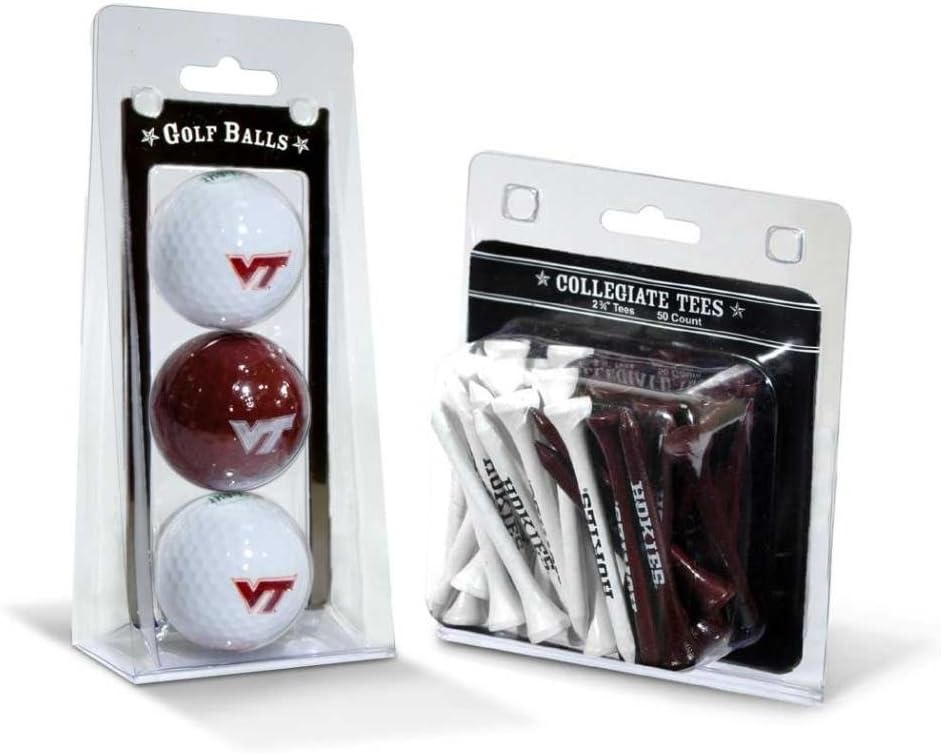 Team Golf NCAA Virginia Tech Hokies 3 Golf Balls And 50 Golf Tees Logo Imprinted Golf Balls (3 Count) & 2-3/4" Regulation Golf Tees (50 Count), Multi Colored