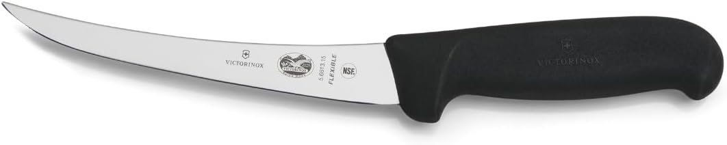Victorinox Fibrox Curved Boning Knife, Flexible Blade, 6-Inch, Black