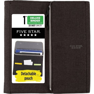 Five Star Older Student Deluxe 1" Binder Black/Gray: 5 Star Zipper Binder Organizer, 3 Ring, 8 Pockets, 225 Sheet Capacity