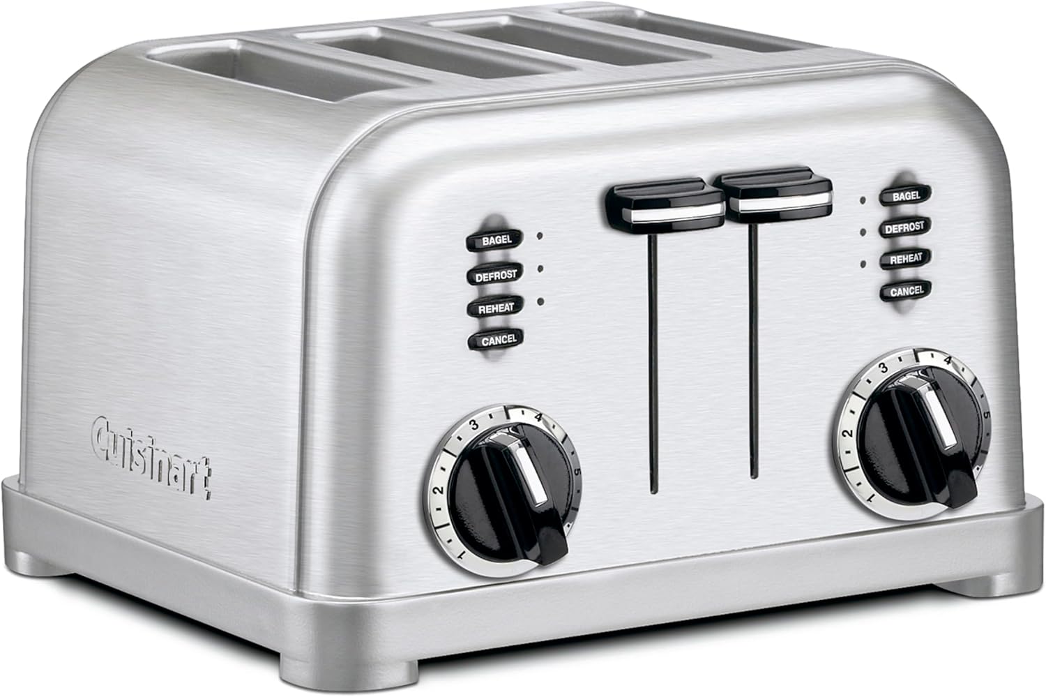 Cuisinart 4 Slice Compact Stainless Steel Toaster with Extra-Wide Slots for Bread, French Toast, Bagels & Pastries, Defrost & Reheat Functions, CPT-180P1, Brushed Stainless, Removable Crumb Tray