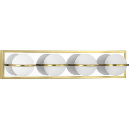 Progress Lighting Pearl 4-Light LED Modern Bath Vanity Light, Satin Brass, Opal Glass Shade