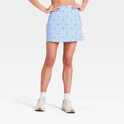 Women's Knit Wrap Skort - All In Motion™ Blue Gingham M