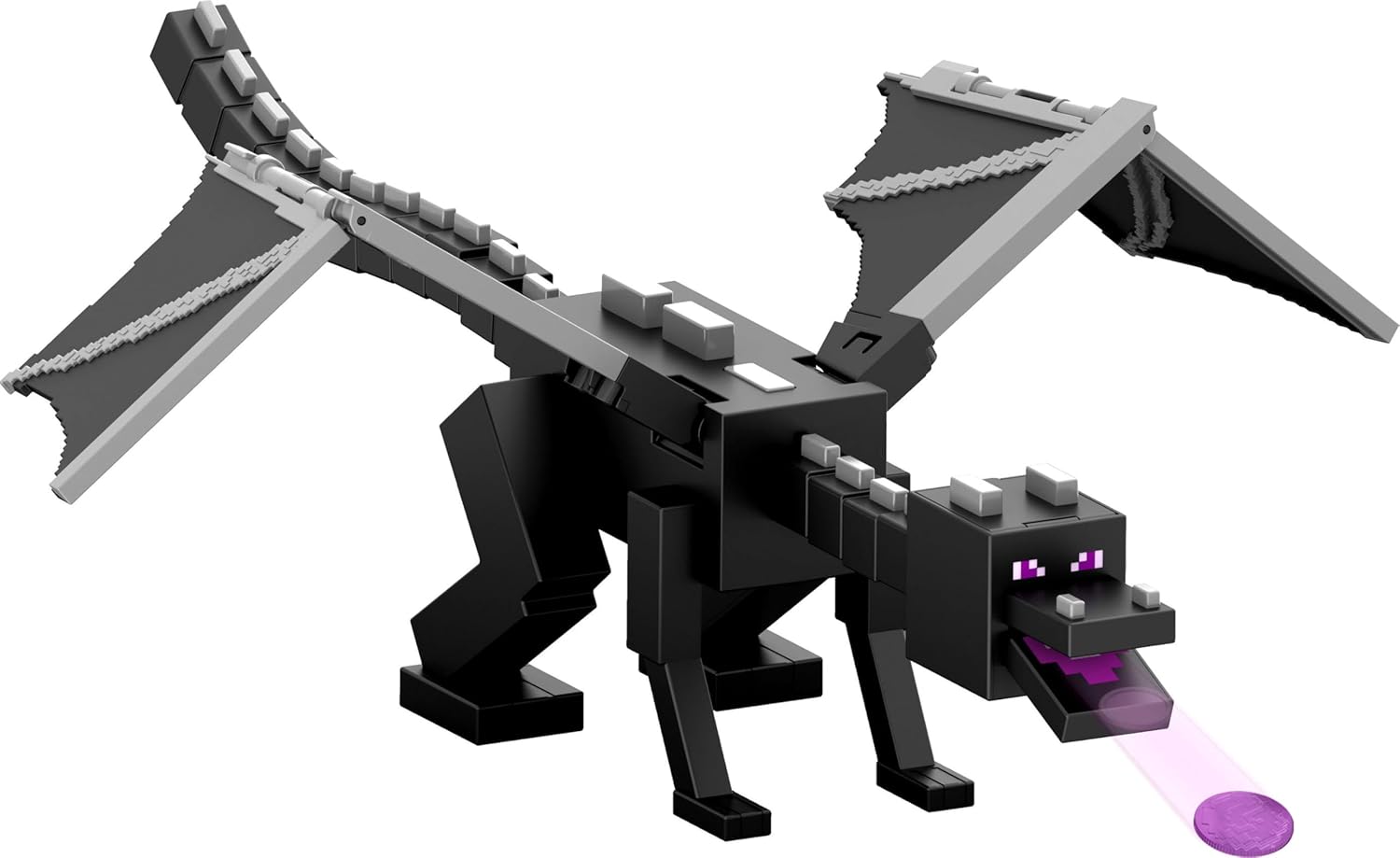 Mattel Minecraft Dragon’s Breath Ender Dragon Action Figure with 10 Discs, Giant Toy with 21.6-inch Length, 20-inch Wingspan with Moving Wings & Launcher