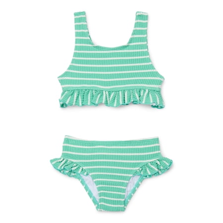 Wonder Nation Baby and Toddler Girls Ruffle Bikini Top and Bottoms Swim Set, 2-Piece, Sizes 12M-5T