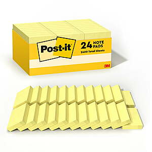 24-ct 1.5" x 2" Post-It Notes Value Pack (Canary Yellow) $4.55