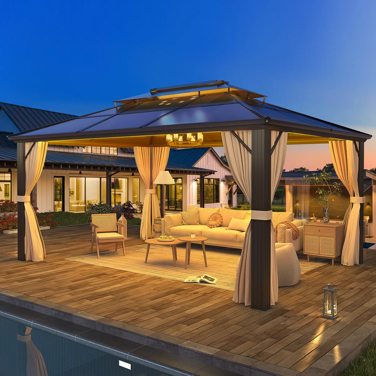 13' Hard-Top Pavilion with Curtains $478
