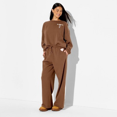 Women's Heart Fleece Graphic Pull-On Pants - Brown S