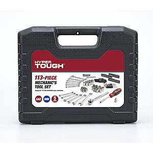 113-Pc Hyper Tough 1/4 and 3/8" Drive SAE Mechanics Tool Set $7.15