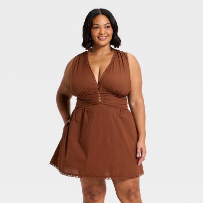 Women's Lace Trim Mini Dress - A New Day™ Brown 3X