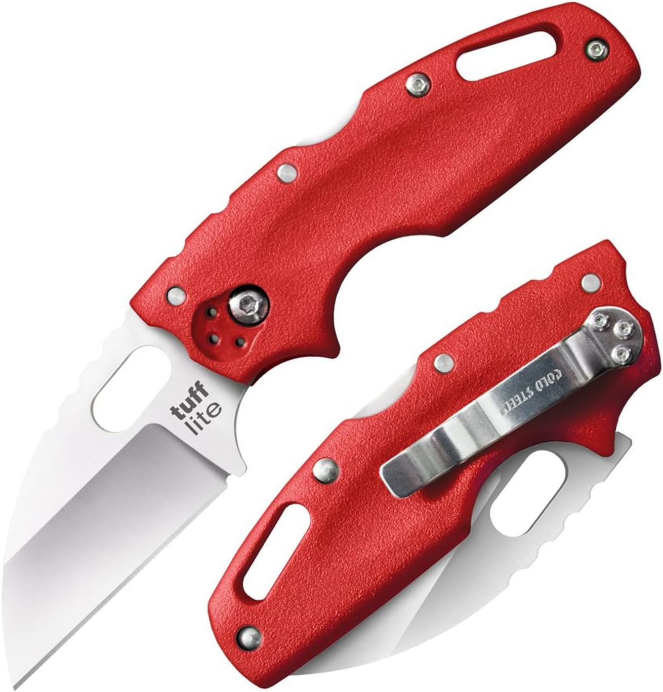 Cold Steel Tuff Lite 2.5" AUS8A Sheepsfoot Razor-Sharp Plain Blade 3.5" Griv-Ex Red Handle Pocket Folding Knife, Boxed