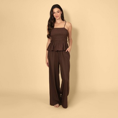 Solid & Striped Women's Smocked Linen Blend Tank Top - Brown M