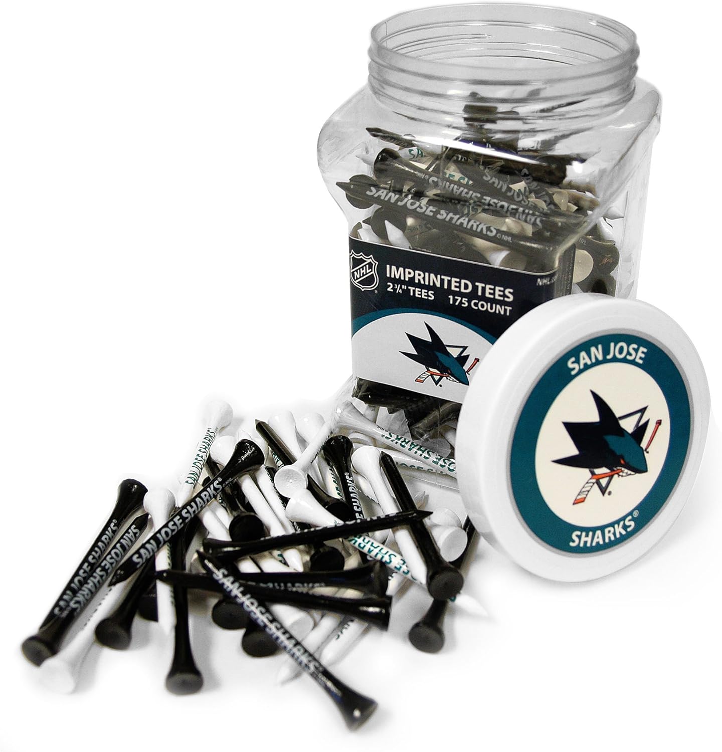Team Golf NHL San Jose Sharks Jar Of 175 Golf Tees 2-3/4" Golf Tees, 175 Pack, Regulation Size, Multi Team Colors