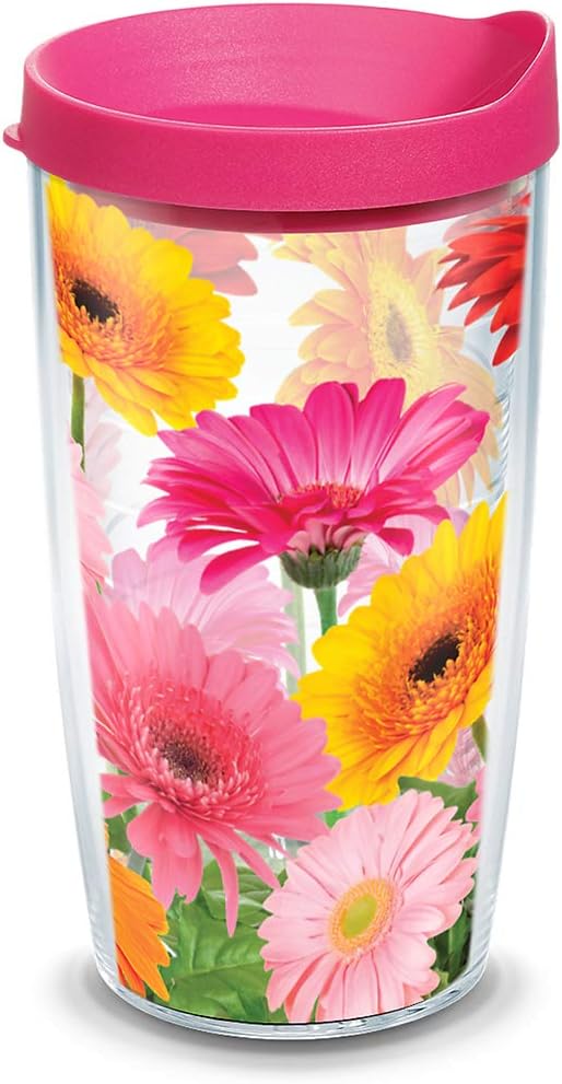 Tervis Gerbera Daisies Made in USA Double Walled Insulated Tumbler Travel Cup Keeps Drinks Cold & Hot, 16oz, Classic