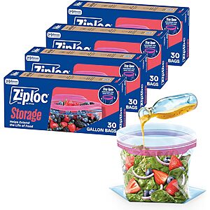 4-Pk 30-Ct Ziploc Gallon Food Storage Bags $11.30 w/ S&S