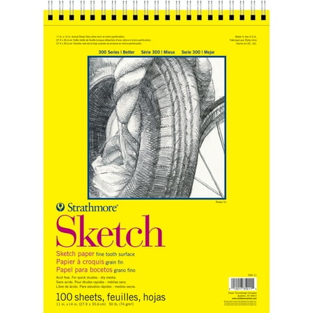 Strathmore 300 Series Sketch Paper Pad Spiral-Bound, 100 Sheets, 11x14 inch