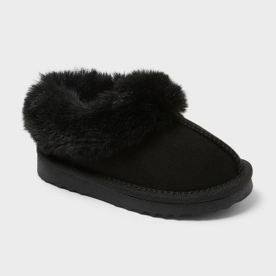 Toddler Piper Faux Fur Cuff Scuff Slippers - Cat & Jack™ Jet Black 7