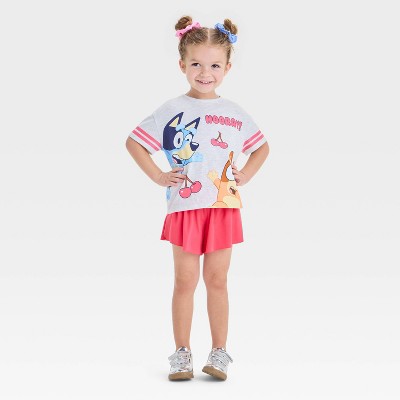 Toddler Girls' 2pc Bluey Cherry Athletic Top & Shorts Set - Pink 4T