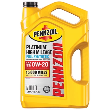 Pennzoil Platinum High Mileage Full Synthetic 0W-20 Motor Oil, 5 Quart