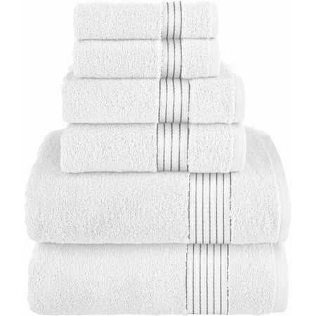 Elegant Comfort Cotton 6-Piece Towel Set, Includes 2 Washcloths, 2 Hand Towels and 2 Bath Towels, 100% Turkish Cotton - Highly Absorbent and Super Soft Towels for Bathroom, White/Gray