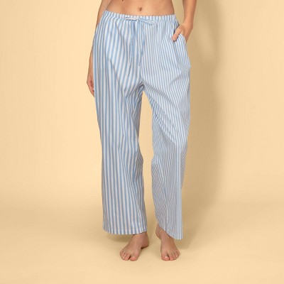 Solid & Striped Women's Mid-Rise Poplin Drawstring Pull-On Pants - Blue/White Striped S