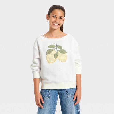 Girls' Citrus Off the Shoulder Graphic Sweatshirt - art class™ White S