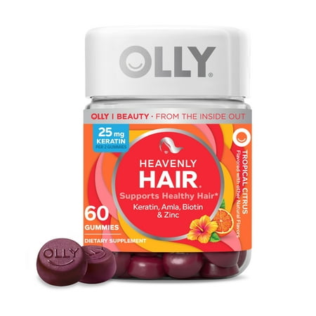 OLLY Heavenly Hair Gummy Supplement, Keratin, Biotin, Amla & Zinc, Tropical Citrus Flavored, 60 Ct