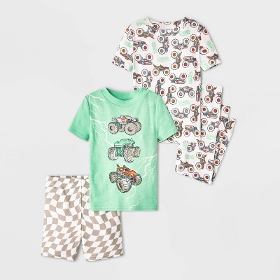 Baby Boys' 4pc Hot Wheels Cotton Pajama Set - Mint Green 12M