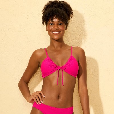 Women's Ribbed Tie-Front Bralette Bikini Top - Shade & Shore™ Pink XS