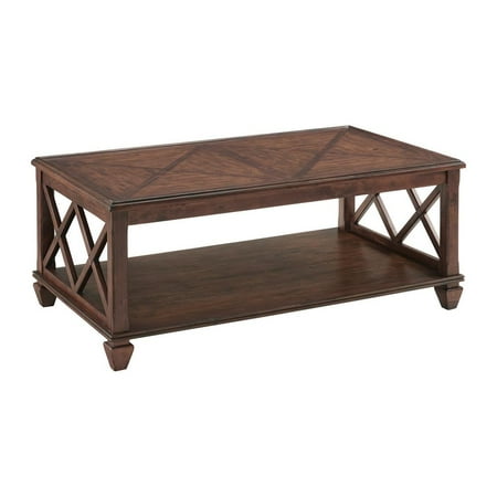 Alaterre Furniture Stockbridge 45 in. Wood Coffee Table with Storage Shelf and Detailed Side Panels, Traditional Accent Table for Living Room or Home Office, Brown