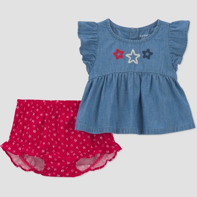 Carter's Just One You® Baby Girls' 2pc Stars 4th of July Peplum T-Shirt and Bloomer Set - Blue/Red 6M