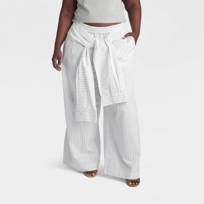 KBB by KAHLANA Women's 'The Tie Waist Trousers' - White/Blue Striped 1X