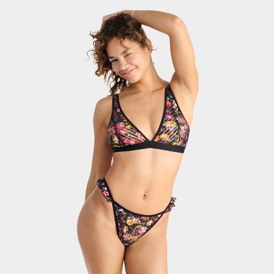 Parade Women's Floral Sheer Stripe Undergarment Set - Black Floral L