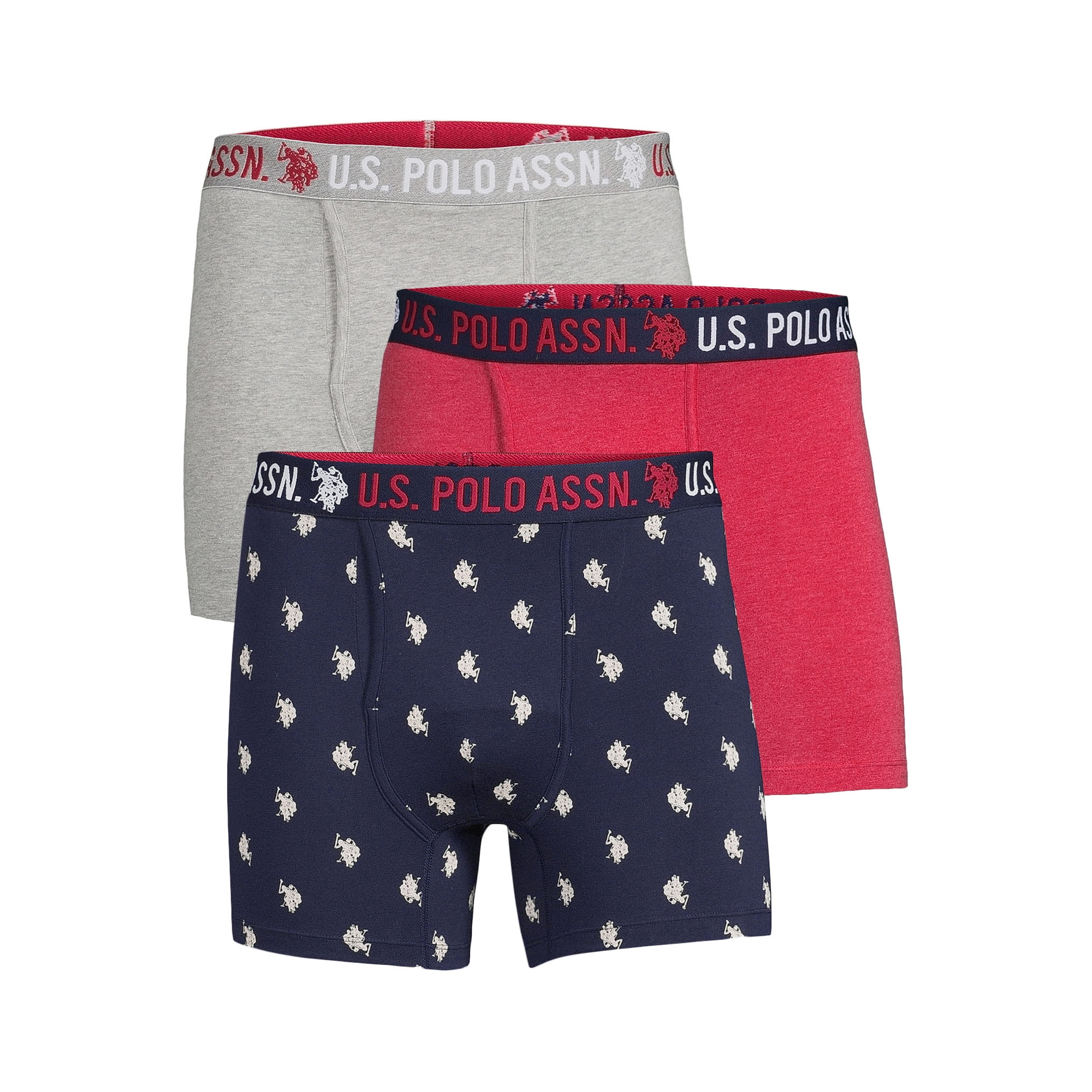 U.S. Polo Assn. Underwear Men's Cotton Stretch Mid Leg Boxer Briefs, Underpants, 3-pack