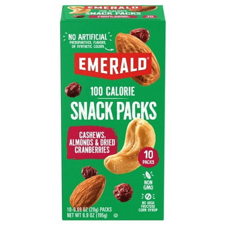 Emerald Nuts Cashews & Almonds with Dried Cranberries, 100 Calorie Packs, 10 Ct
