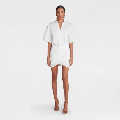 KBB by KAHLANA Women's Short Sleeve 'The Ruched Shirt Dress' - White M