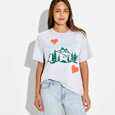 Women's Adventure Oversized Short Sleeve Graphic T-Shirt - Heather Gray XXS