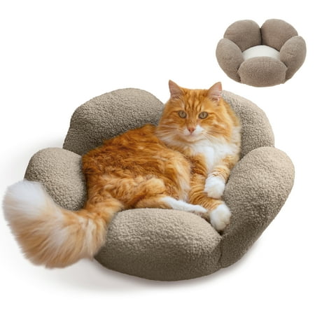 Catstages Purrfect Petals Flower Cat Bed with Plush Support and Raised Sides, Tan, 21 in - Secure, Soft, Comfortable Bed for Cats and Kittens