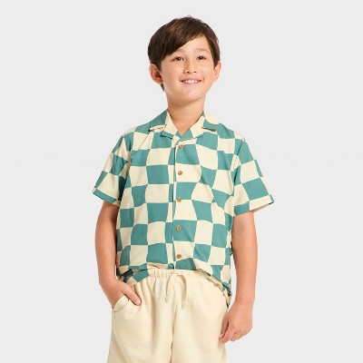 Grayson Threads Kids Boys' Short Sleeve Checkered Button-Down Shirt - Green/white XL