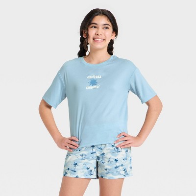 Girls' Oversized 'Endless Summer' Graphic Pajama Top - art class™ Blue S