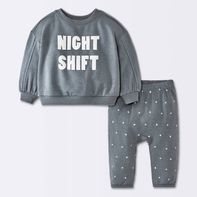 Baby Boys' 2pc Night Shift Stars Graphic Modal French Terry Sweatshirt and Pants Set - Cloud Island™ Charcoal Gray 18M