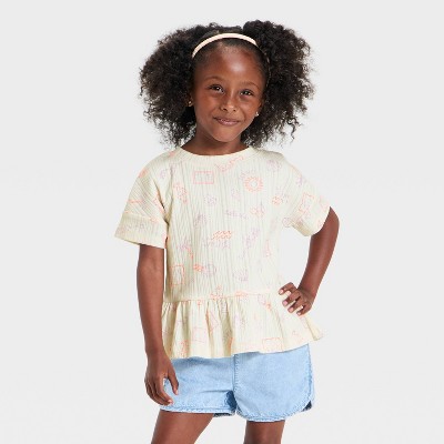 Baby Girls' Seashells Ruffle Ribbed T-Shirt - Cat & Jack™ Cream 12M