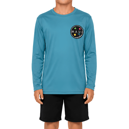 Maui and Sons Classic Shark Logo Long Sleeve Sun Shirt for Boys Made With 50+ UPF Protection Moisture Wicking Fabric Designed for Everyday Comfort