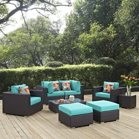 Modway Convene 8 Piece Outdoor Patio Sectional Set in Espresso Turquoise by Modway