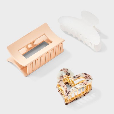 Mixed Shape Heart Claw Hair Clip Set 3pc - Universal Thread™ Gold/White