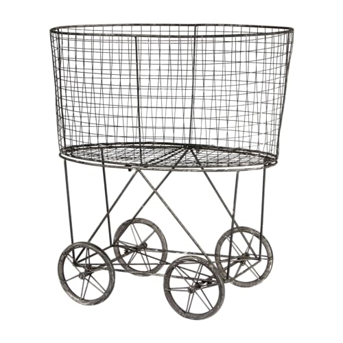 Creative Co-op Vintage Metal Laundry Basket with Wheels 25" x 15" x 26 3/4" (W x D x H)