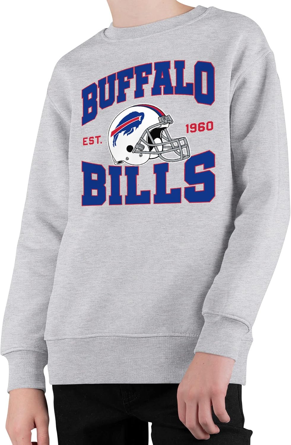 Junk Food Clothing x NFL - Buffalo Bills - Team Helmet - Kids Crewneck Fleece Sweatshirt for Boys and Girls - Size Large