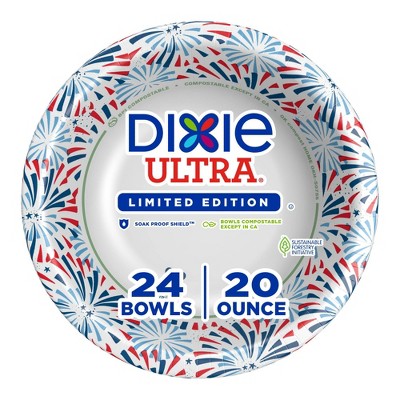 Dixie Ultra Bowls - Americana - 20oz/24ct: Paper, Geometric Star Pattern, Patriotic Theme, Round Shape