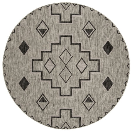 SAFAVIEH Courtyard Floella Geometric Indoor/Outdoor Area Rug, Grey/Black, 4' x 4' Round
