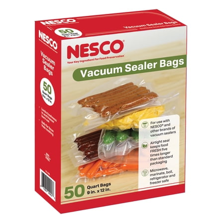 NESCO Quart Vacuum Sealer Bags (9" x 12"), 50-Count BPA-Free Vacuum Seal Bags for Freezer Storage and Sous Vide, Works With Nesco and FoodSaver Vacuum Sealer Machines