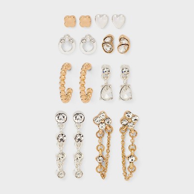 Mixed Metal Hoop and Stud Earring Set 8pc - A New Day™ Gold/Silver